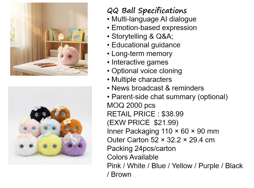 Creative Cute AI Gel Face LED Eyes Plush Toy Filled with PP Cotton AI Toy to Accompany Children