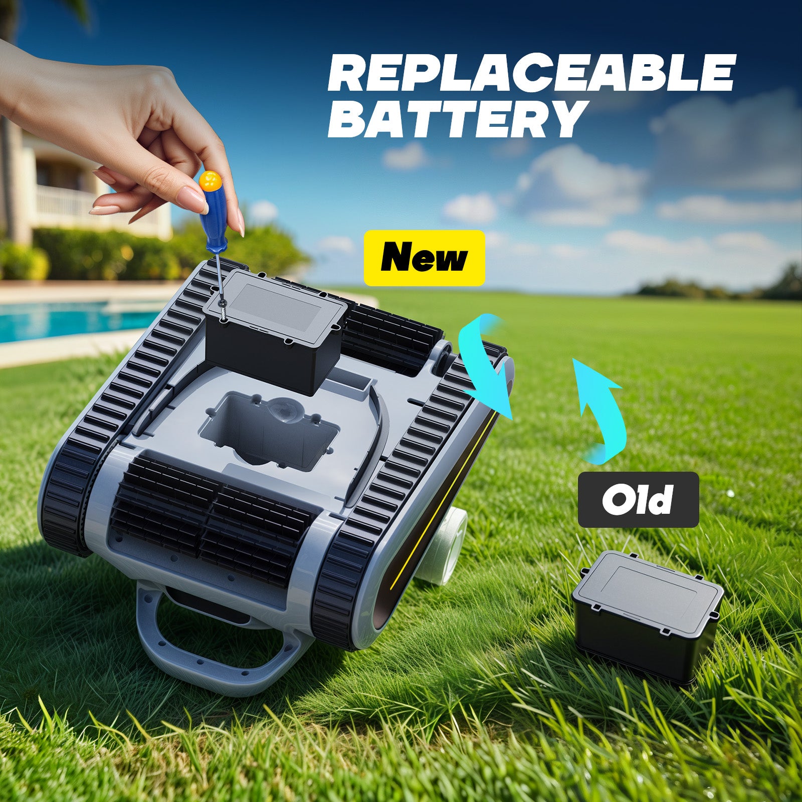 Smart Cordless Robotic Pool Cleaner with 3D Navigation, Wall Climbing, IP68 Waterproof, for Above & Inground Pools up to 120 m²